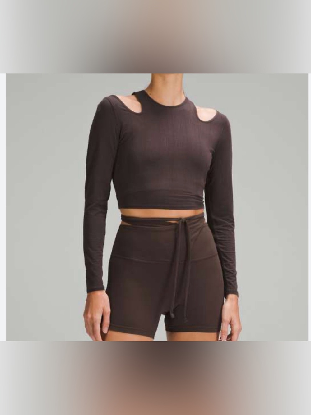 lululemon athletica Long Sleeve Cutout Crop Top in Brown size 6